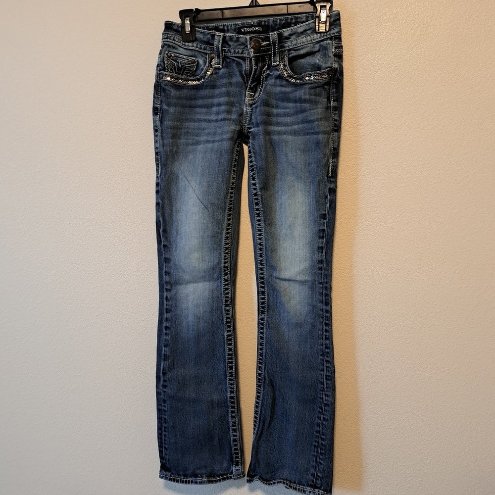 Vigoss Heritage Fit Bootcut Jeans Womens 0x32 Sequin Embellished Medium Wash‎